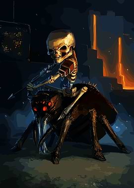 Skeleton riding a giant spider