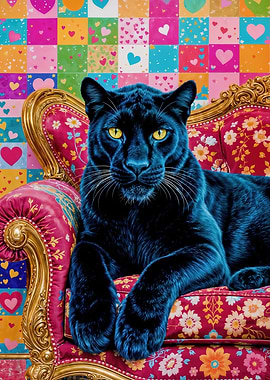 Black Panther on Floral Couch