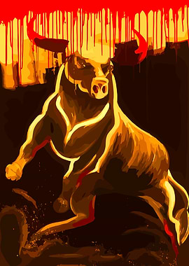 Charging Bull with Red Drips