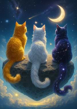 Celestial Cats on Floating Rock