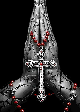 Praying Hands with Rosary and Cross