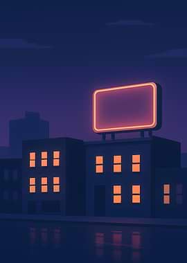 Night Cityscape with Neon Sign