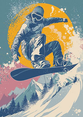 Snowboarder in Action Graphic Illustration