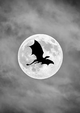Dragon silhouette against the moon