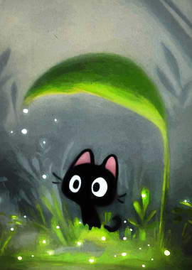 Black Cat Under Leaf