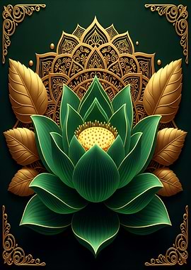 Green Lotus with Golden Mandala