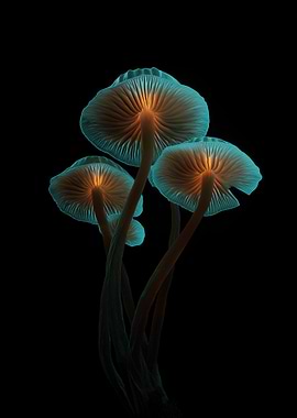 Glowing Mushrooms on Black Background