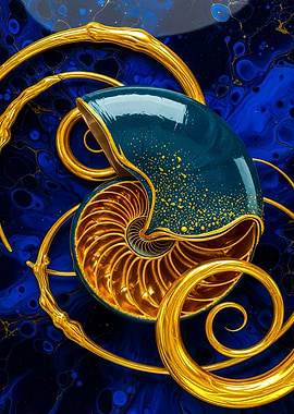 Nautilus Shell with Golden Accents