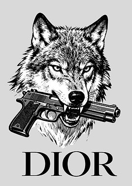 Wolf with Gun and Dior Text