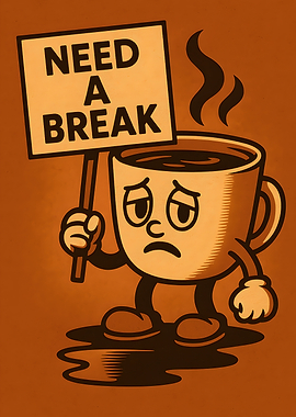 Cartoon Coffee Cup Needs a Break
