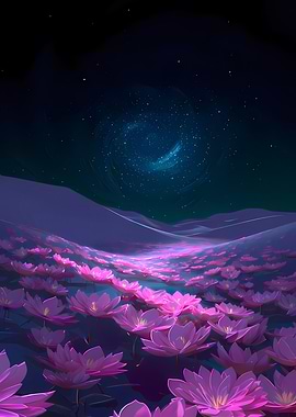 Lotus Field Under Starry Night