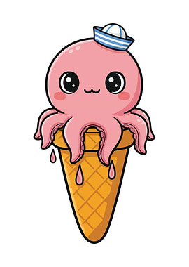 Cute Octopus Ice Cream Cone Cartoon