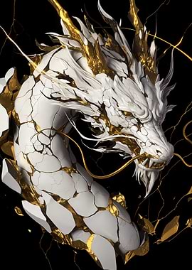 White and Gold Dragon Sculpture