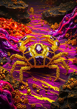 Golden Crab with Purple Jewels