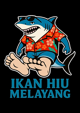 Cartoon Shark with Hawaiian Shirt