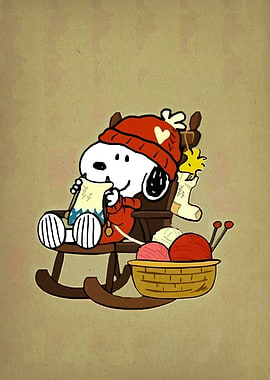 Snoopy Knitting with Woodstock