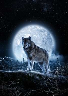 Wolf howling at the moon