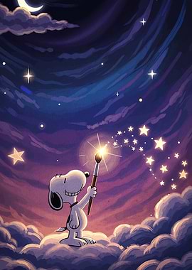 Snoopy Painting Stars in the Night Sky