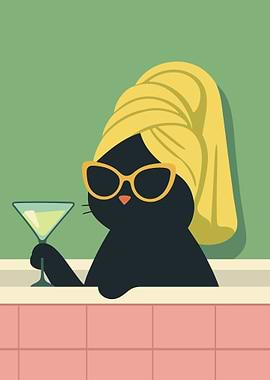 Relaxing Cat in Bathtub Illustration