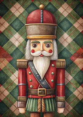 Nutcracker Portrait on Plaid Background