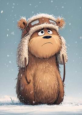 Sad Bear in the Snow