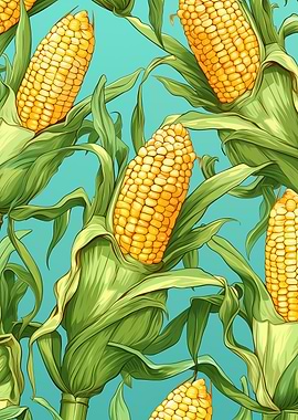 Corn Pattern on Teal