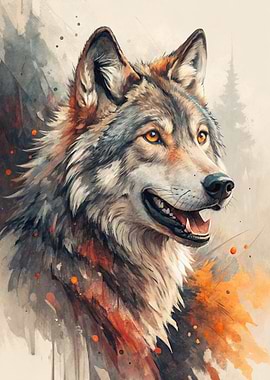 Watercolor Wolf Portrait