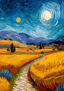 Golden Field Under a Starry Sky