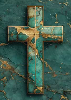 Turquoise and Gold Cross