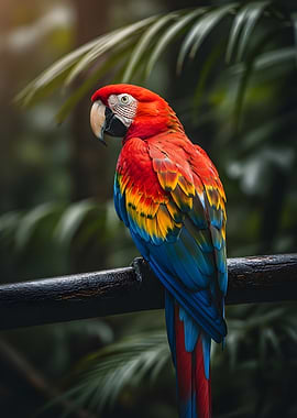 Colorful Macaw Perched on Branch