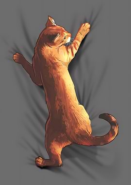 Ginger Cat Stretching on Gray Surface