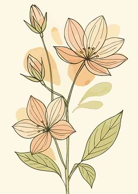 Floral Illustration with Peach Flowers