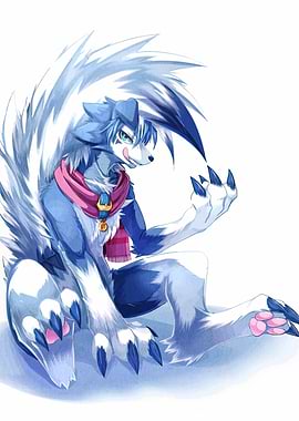 Blue and White Furry Character