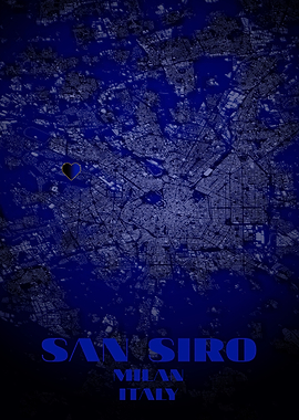 San Siro, Milan, Italy Map Art