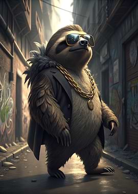 Sloth with Sunglasses and Gold Chain