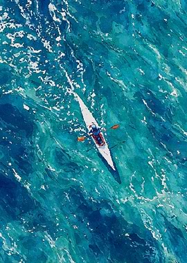 Kayaker in Turquoise Waters Painting