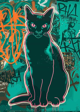 Abstract Cat Graffiti Art