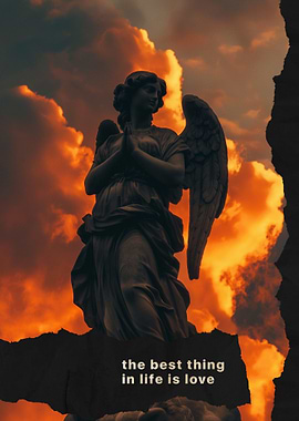 Angel Statue with Fiery Sky