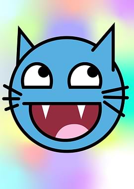 Cartoon Blue Cat Face with Fangs