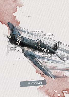 F4 Corsair Watercolor Illustration