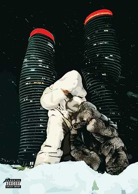 Winter Night Cityscape with Figures