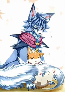Anime Wolf and Fox Cuddle