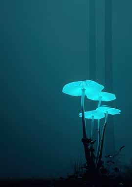 Glowing Mushrooms in a Dark Forest