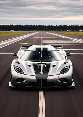 Silver Agera car on runway