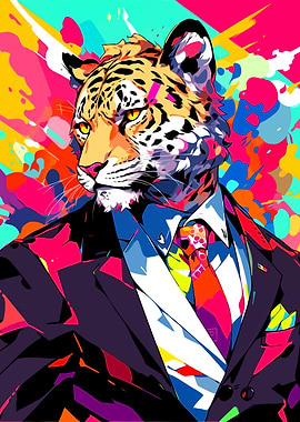 Jaguar in Suit Pop Art