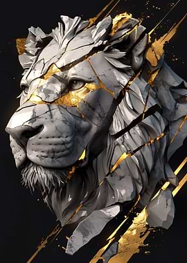 Marble Lion with Gold Accents