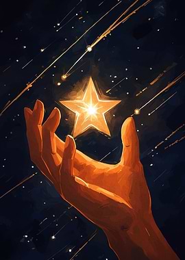 Hand Holding a Star in Space