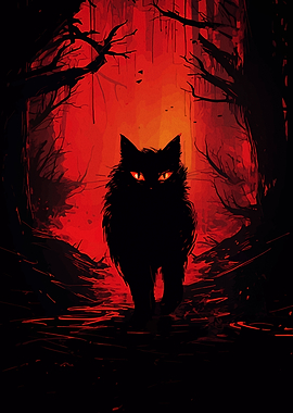 Black Cat in Red Forest