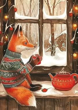Fox enjoying tea by the window