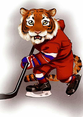 Tiger Hockey Player Illustration